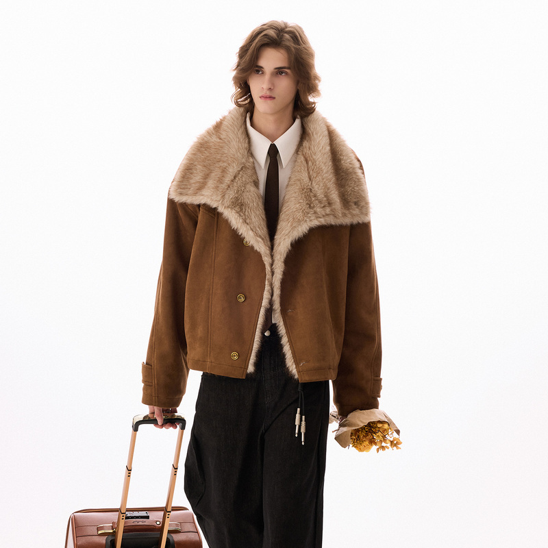 Chor Winter New American Retro Lapel Melard Suede Jacket Men's Zuishangdiao Coat with Fleece Lining and Thickened Padding