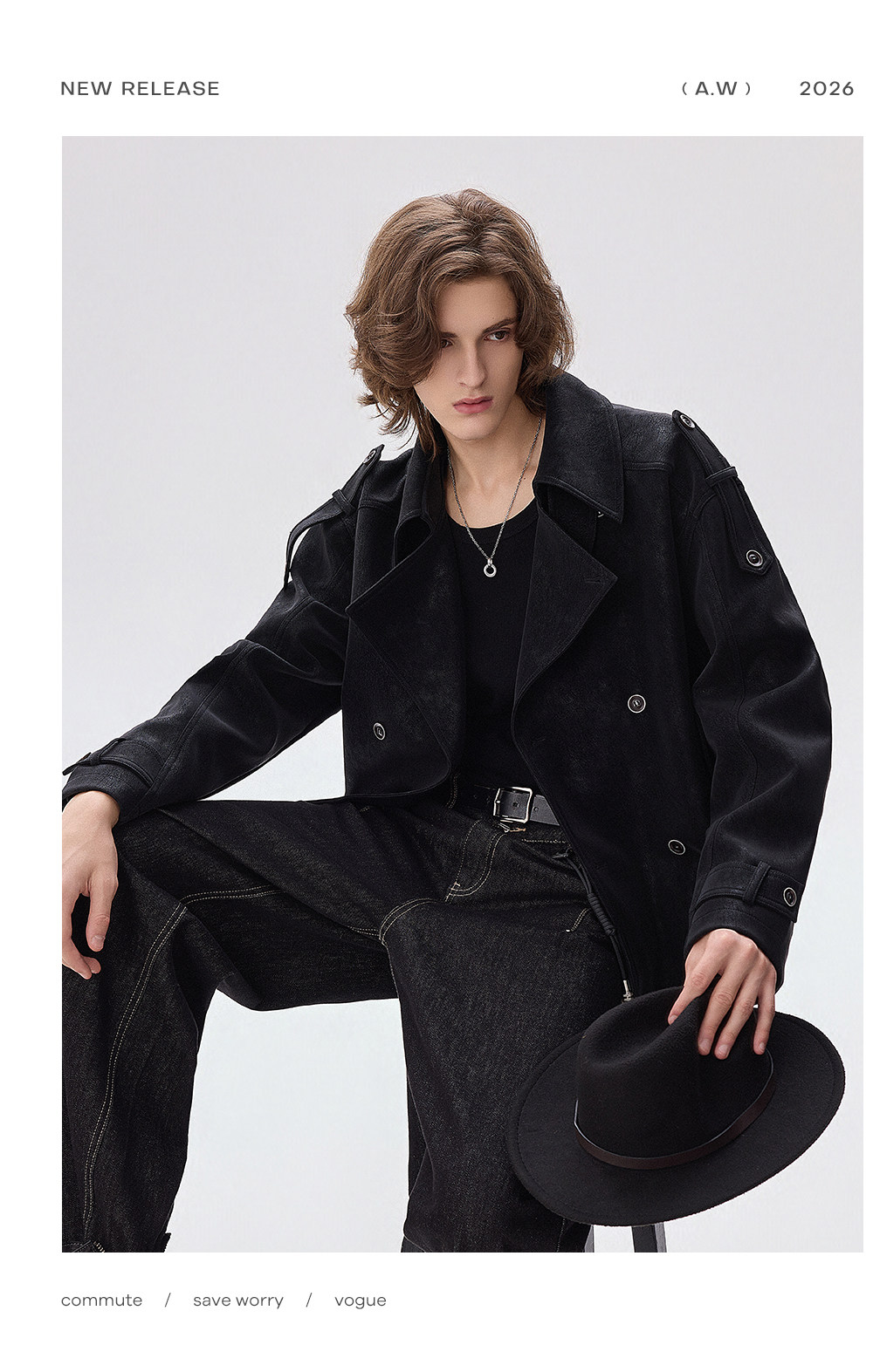 CHOR Black Double-Breasted Trench Coat