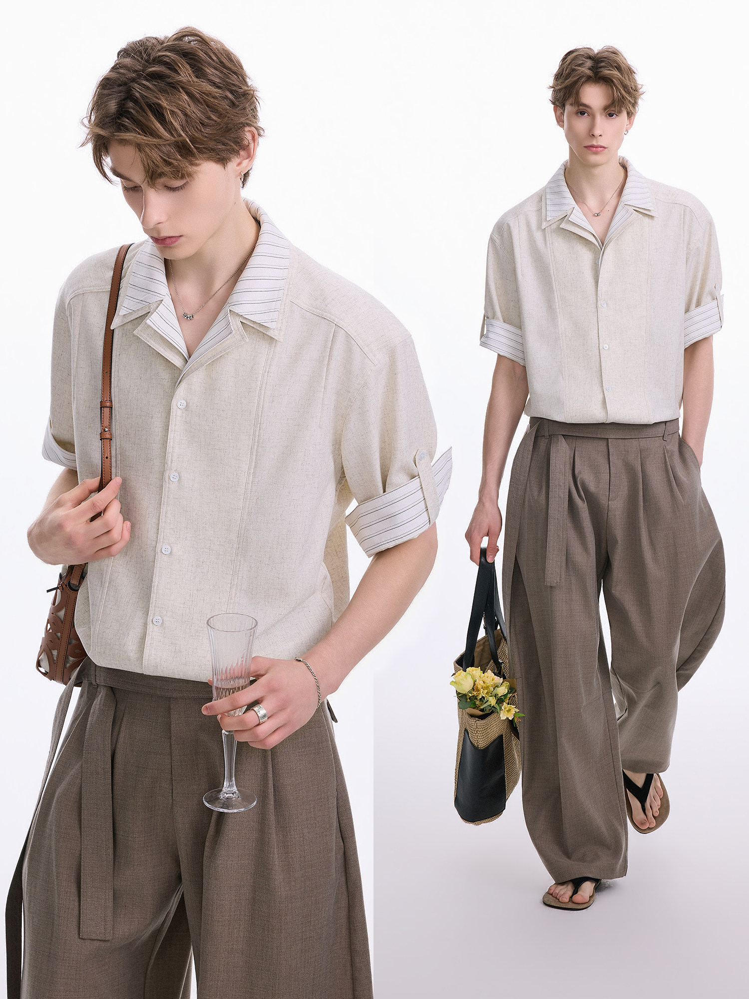 Chor Old Money Style Linen Blend Fake Two-Piece Short-Sleeved Shirt for Men 2026 Summer New High-End Casual Shirt
