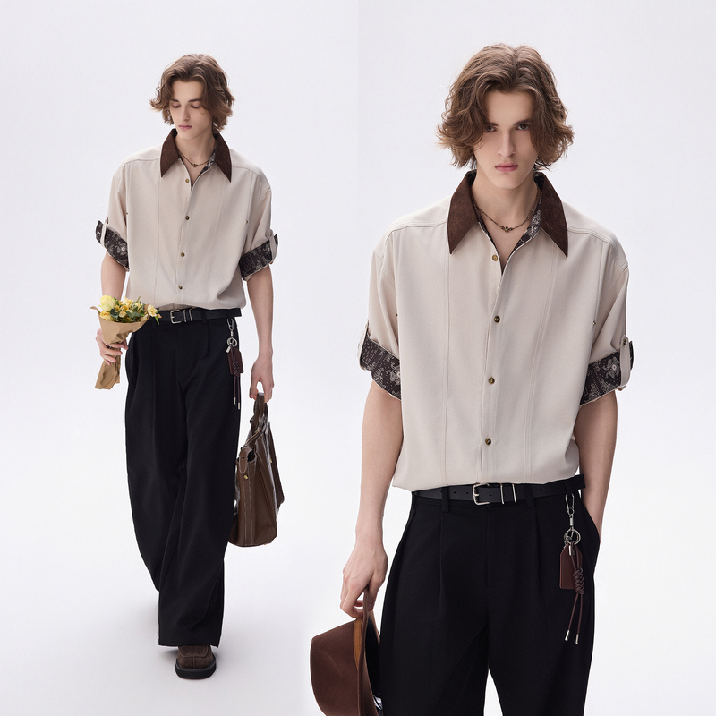 Chor American Retro Patchwork Color-Block Short-Sleeve Shirt for Men 2026 Summer New Business Casual Shirt Versatile