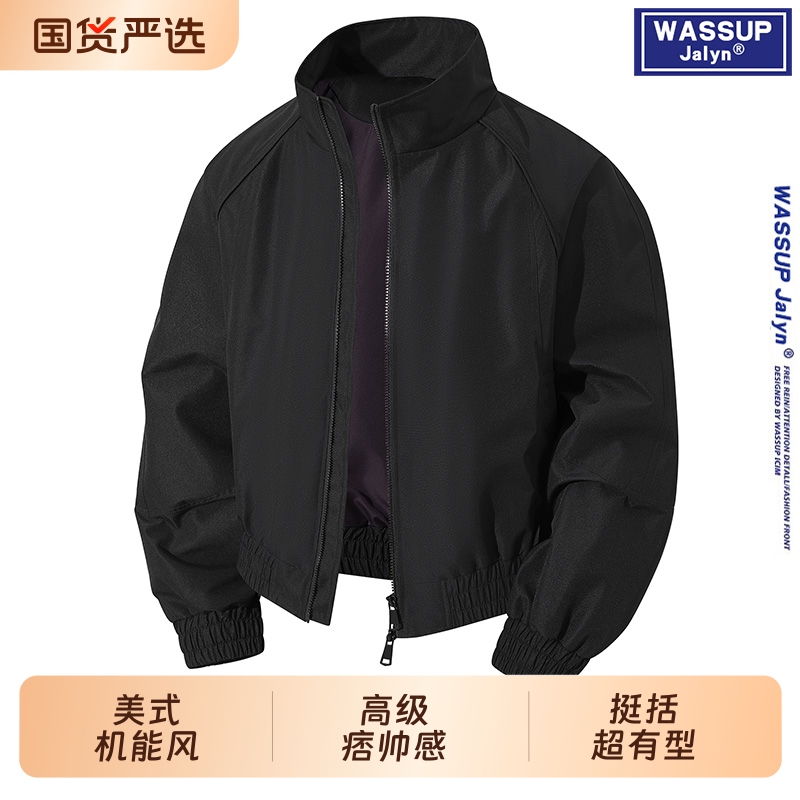 Wassup Jalyn American-Style Stand-Up Collar Flight Jacket for Men, Autumn and Winter High-End Retro Functional Workwear Jacket Wassup Jalyn American-Style Stand-Up Collar Flight Jacket for Men, Autumn and Winter High-End Retro Functional Workwear Jacket