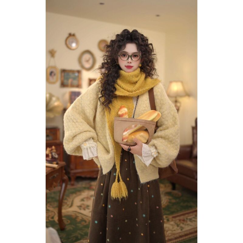 Kuojia【Colorful Autumn】Vintage Solid Color Jacket 2026 Autumn Knitted Cardigan Versatile Loose Casual Top Kuojia【Colorful Autumn】Vintage Solid Color Jacket 2026 Autumn Knitted Cardigan Versatile Loose Casual Top