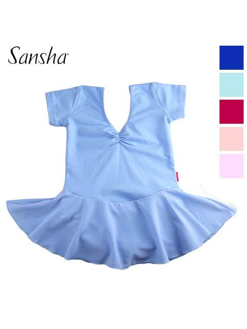 Sansha Sansha Children's Ballet Dance Suit Short Sleeve Chiffon Practice Suit One-piece Skirt Dance Bodysuit Open Crotch