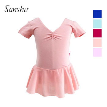 Sansha Children's Ballet Dancewear Short Sleeve Chiffon Practice Dress One-Piece Skirt Dance Bodysuit Open Crotch
