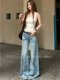 Qingxi Qin ◆ Vintage Washed Distressed Jeans for Women, Summer Style, High-Waisted, Slimming, Versatile, Casual Straight-Leg Wide-Leg Pants.