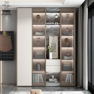 Furun solid wood bookcase, integrated full-wall combination bookshelf with glass door storage cabinet, modern and simple living room display