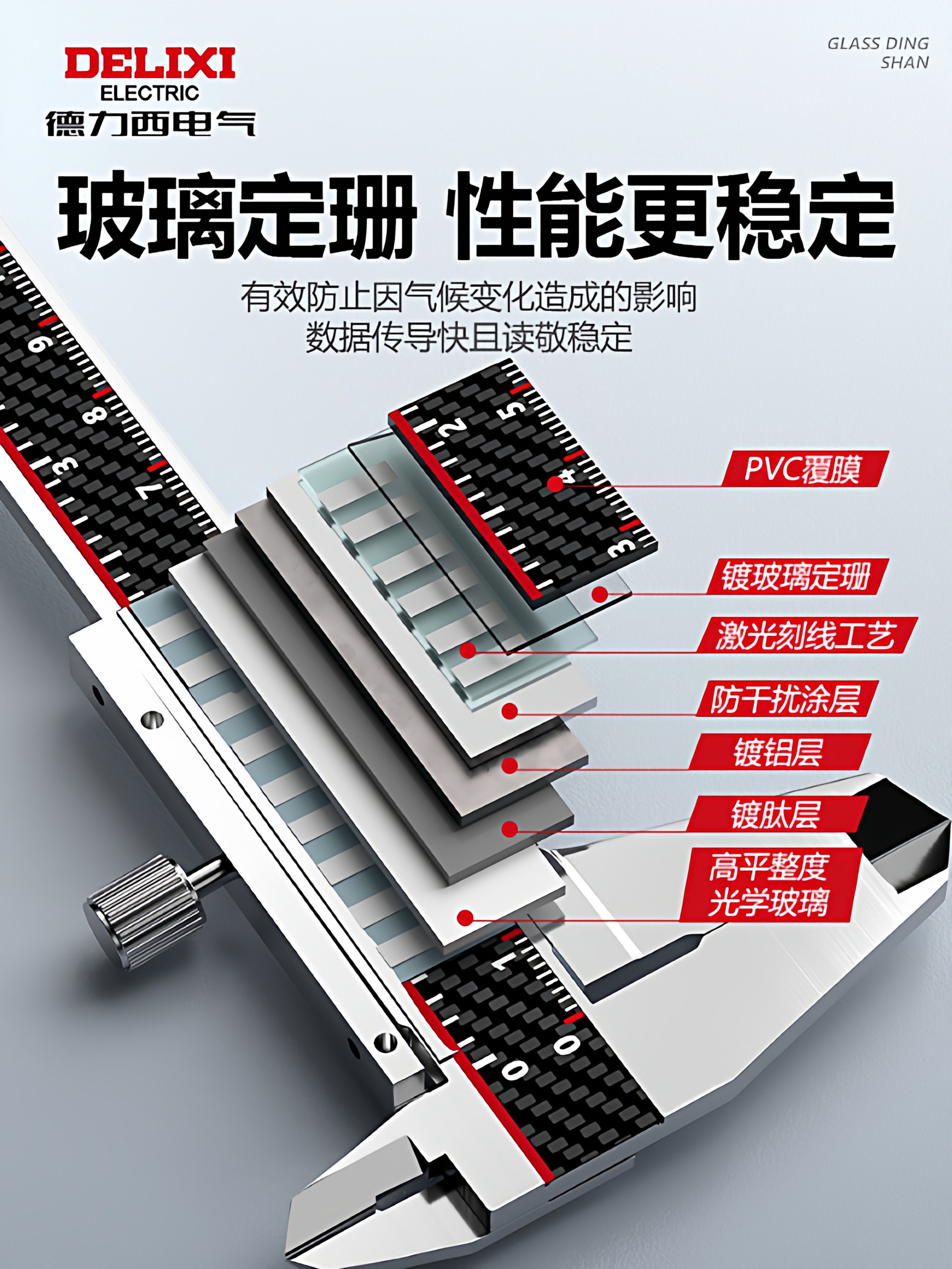Delixi Electric Caliper High-Precision Digital Display Vernier Caliper Glass Grid Electronic Caliper Stainless Steel Digital Measurement
