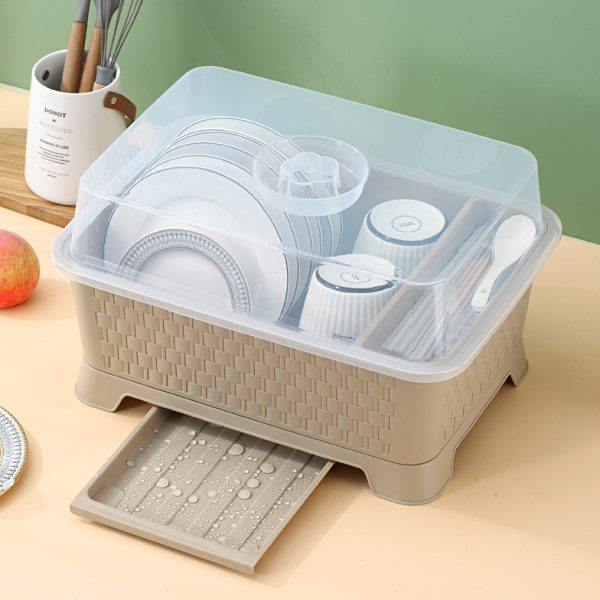 Kitchen drain cupboard with cover tableware and dish storage rack for household countertop multi-functional storage box for bowls and chopsticks