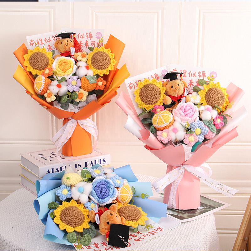 Winning the Top Prize in One Fell Swoop: Sunflower Crochet Yarn Bouquet, Creative Gift for High School and College Entrance Exams, Graduation Gift for Children and Students Winning the Top Prize in One Fell Swoop: Sunflower Crochet Yarn Bouquet, Creative Gift for High School and College Entrance Exams, Graduation Gift for Children and Students