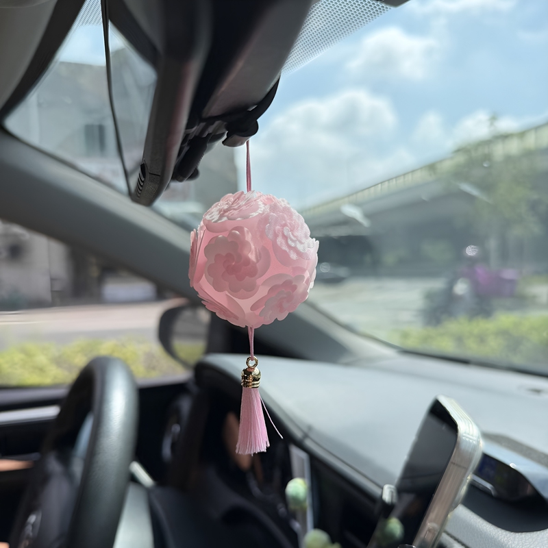 A Ball of Blooming Flowers! Small Lantern Car Hanging Ornament for Girls, High-End Car Rearview Mirror Pendant, Car Decoration, Mid-Autumn Festival Gift