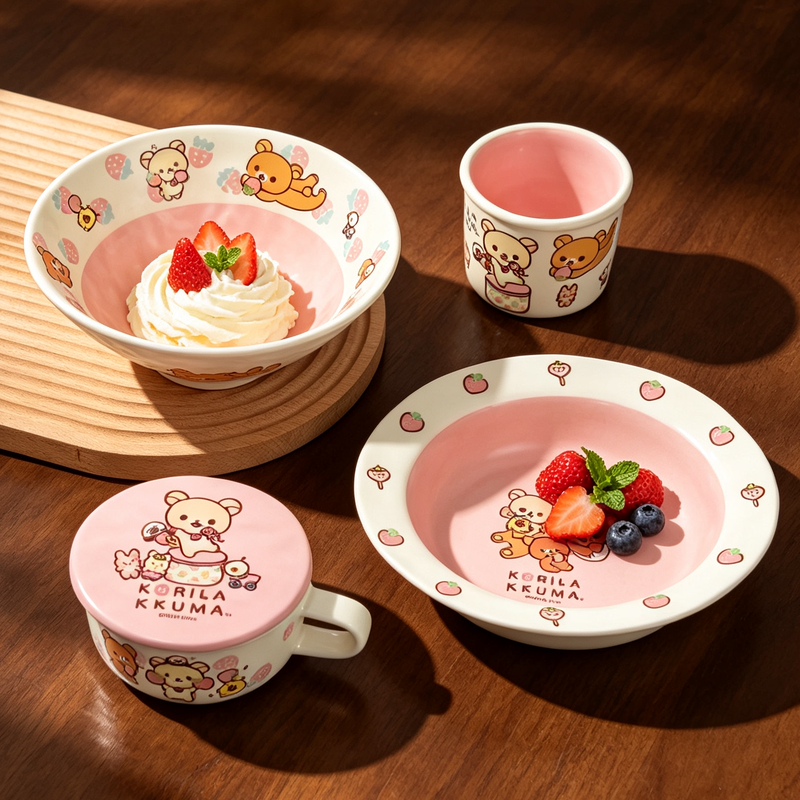 Cute Rabbit Rilakkuma Rice Bowl Household Round Bowl Set Dish Plate Cute Girl Housewarming Gift Tableware