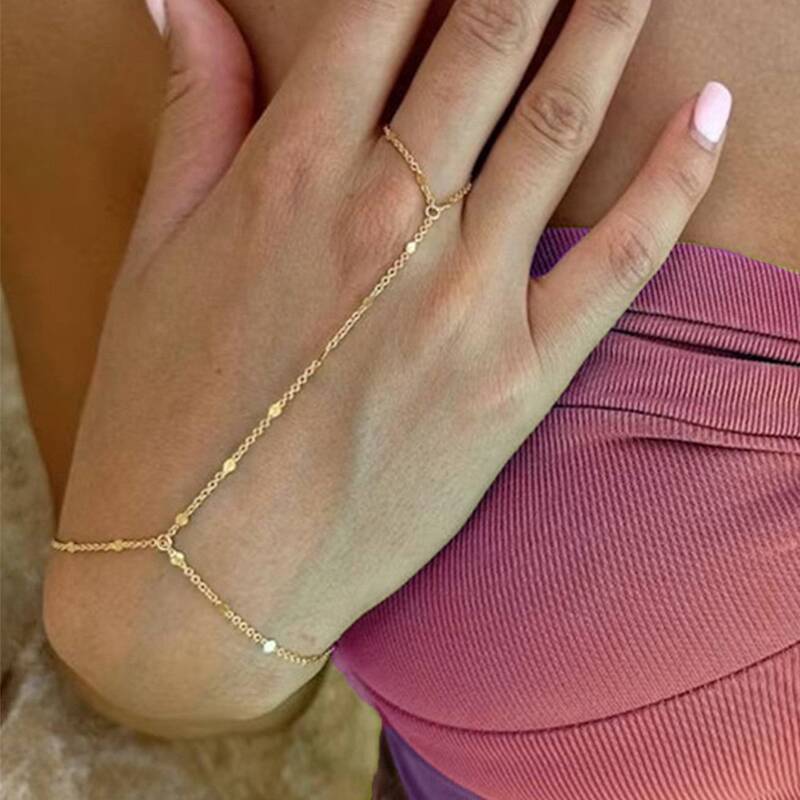Amazon's New Simple and Stylish Chain Ring and Bracelet Set for Women, Reinforced Versatile Finger Chain Jewelry