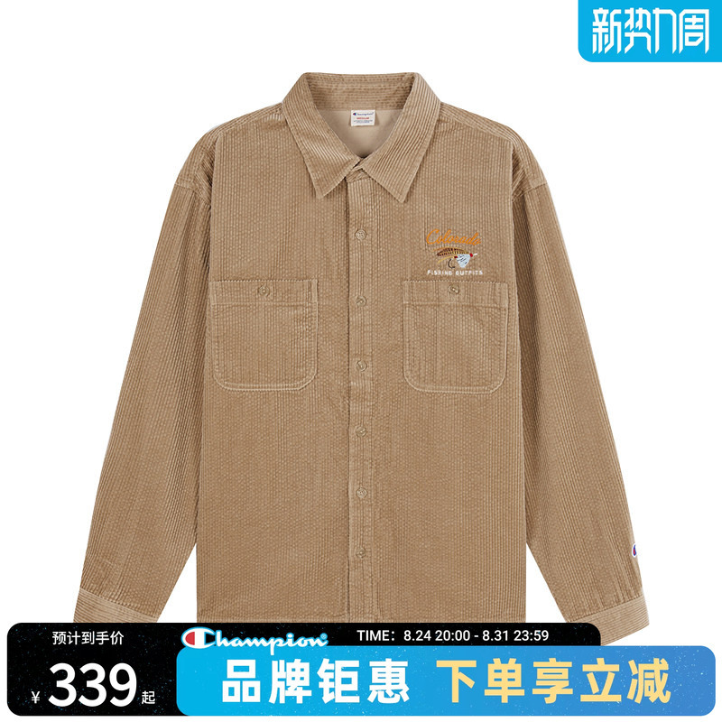 Champion Corduroy Long-Sleeve Shirt with Embroidery, Artistic and Youthful Style, Base Shirt for Autumn, New for Commuting