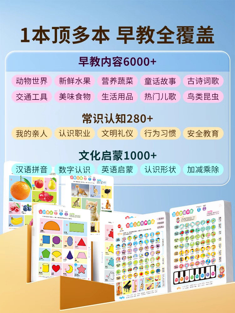 Talking Early Education Audio Book for Young Kidsren, Point-Reading and Sound Learning Machine, Enlightenment Educational Toys for Babies Aged 0 to 3 Years Old