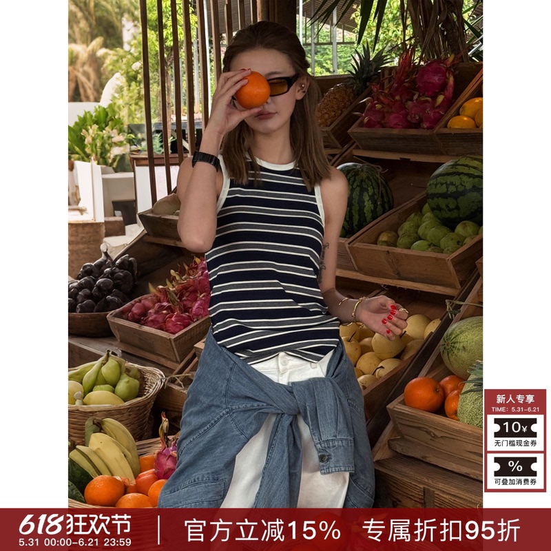 Rher Studio “Minimalist Stripes” New Summer Style Simple and Versatile Round Neck Sleeveless Slimming Vest Dys01 Rher Studio “Minimalist Stripes” New Summer Style Simple and Versatile Round Neck Sleeveless Slimming Vest Dys01