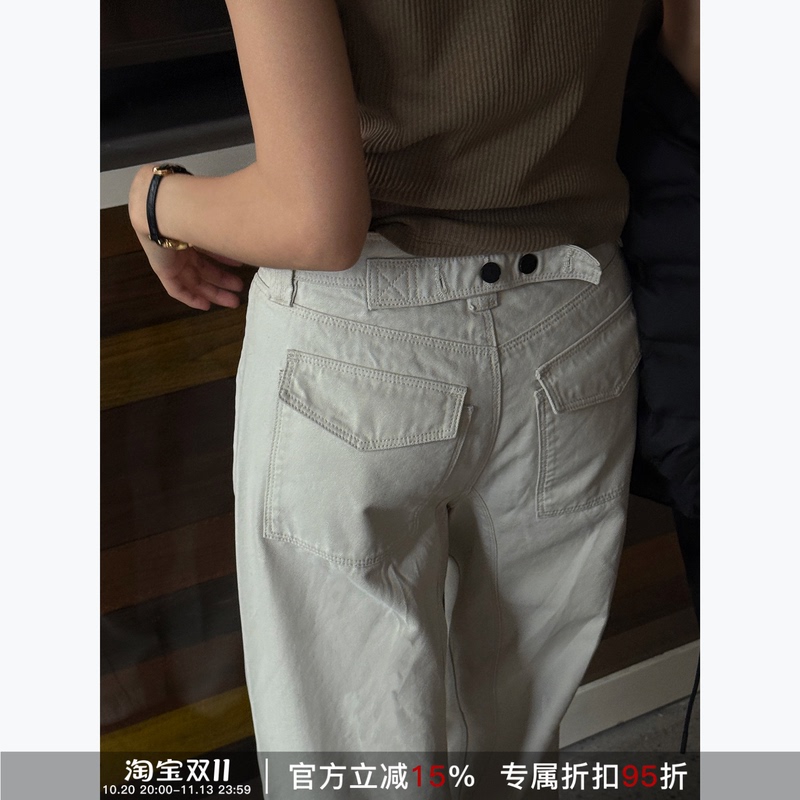 Rher Studio “White Moonlight” 100% Cotton Vintage Washed Loose Slimming Versatile Jeans K8283