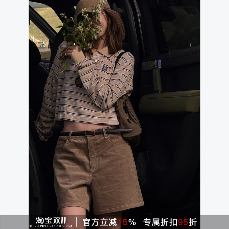 Rher Studio Khaki Retro Straight-Leg Pure Cotton Casual Pants High-Waisted Workwear Fashion Versatile Shorts for Women
