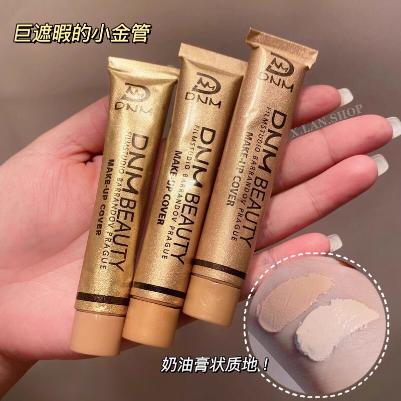 Small Gold Tube Concealer Covers Facial Spots, Acne Marks, Dark Circles, Tattoos, Long-Lasting and Adheres Well, Specially Designed for Makeup Artists