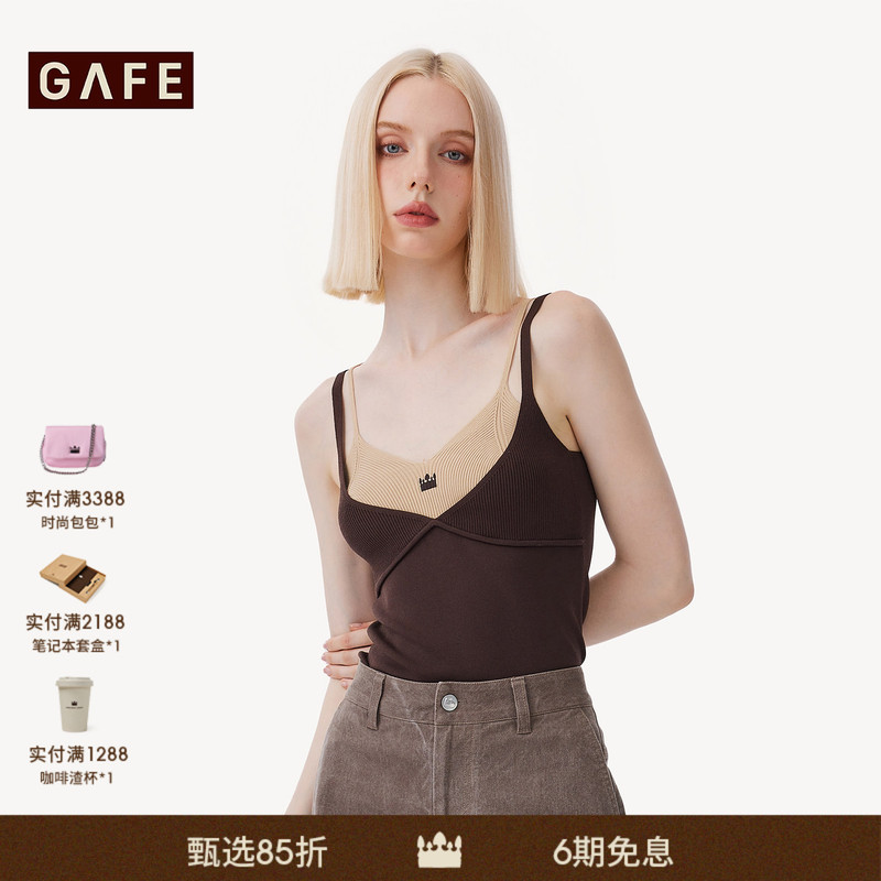 Gafe Crown "Chen Yen-Qi Same Style" Camisole Fake Two-Piece Hot Girl Slim Fit Sexy Knitted Top Women's Blouse