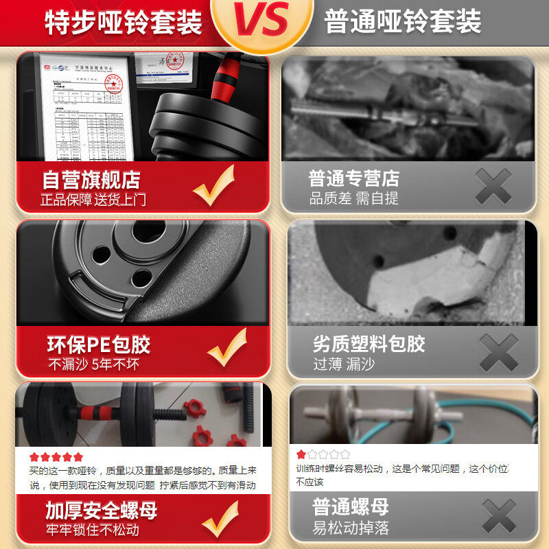 Xtep Dumbbells for Fitness, Men's and Youth Home Use, Adjustable Weight Equipment, Barbell 10kg, 20kg Pair