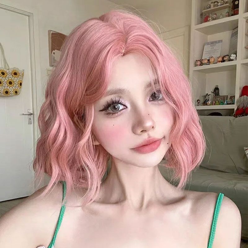 Pink Short Hair Wig for Women, New Style Wool Curly Wig, Japanese Sweet Girl Lolita Grapefruit Pink Wig, Full Head Wig for Women Pink Short Hair Wig for Women, New Style Wool Curly Wig, Japanese Sweet Girl Lolita Grapefruit Pink Wig, Full Head Wig for Women