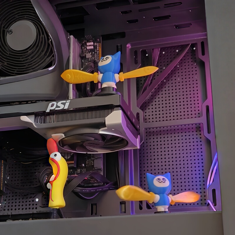 Cat Figurine Computer Case Decoration Rotating Windmill Monster Hunter Rise Eru Cat Merchandise Desktop Computer