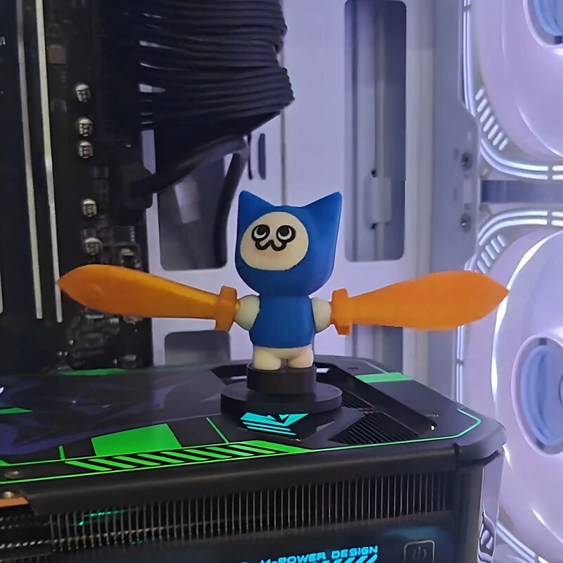 Cat Figurine Computer Case Interior Decoration Creative Rotating Windmill Monster Hunter Rise Eel Cat Merchandise