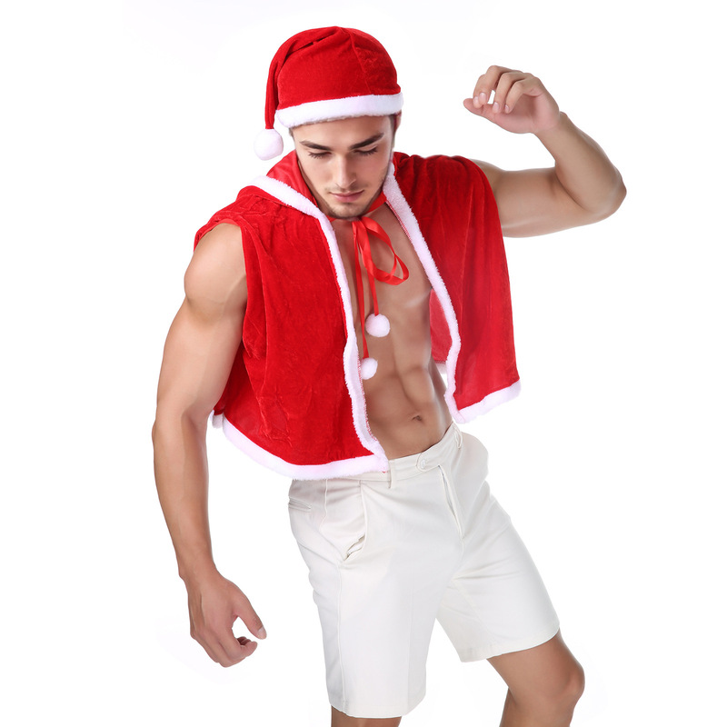 Christmas Outfit with a Festive Vibe for Men, Sexy and Alluring Santa Claus Costume with Adult Cape and Hat