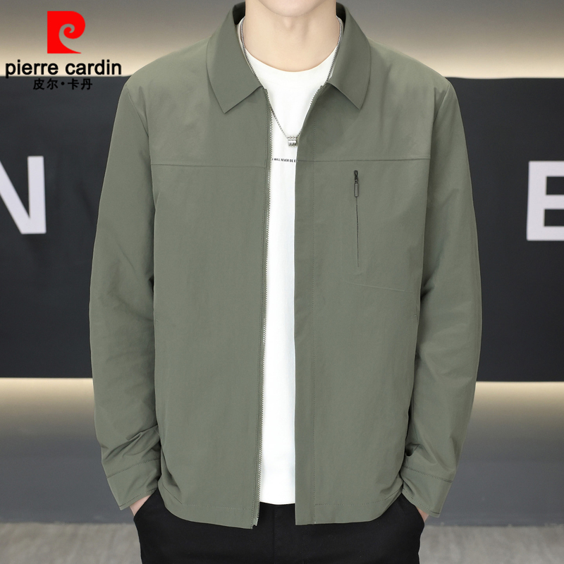 Pierre Cardin Men's Lapel Casual Jacket Versatile 2026 New Loose Zipper Thin Spring and Autumn Coat Trendy