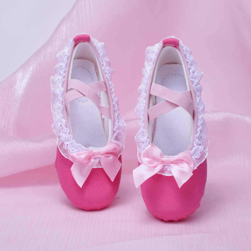Danxing Girls' Dance Shoes, Rose Red Lace Dance Shoes, Chinese Style Ballet Dance Shoes, Girls' Baby Practice Shoes