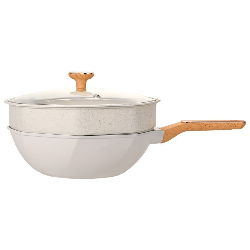 Steamer Octagonal Pot with Marble Stone Steaming Grid, Thickened Multifunctional Steamer for Steaming Buns, Non-Stick Frying Pan with Steaming Rack