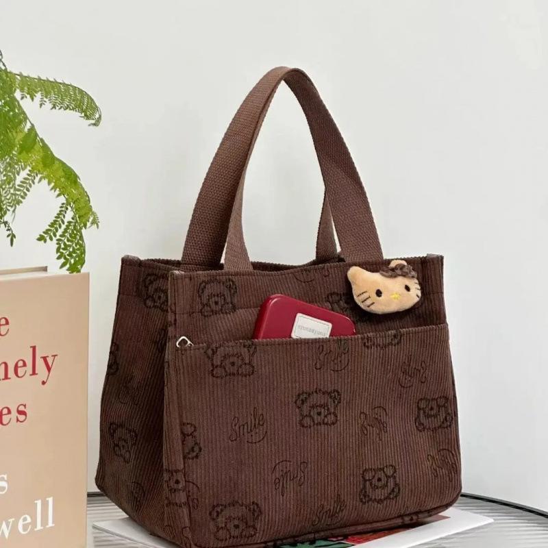 2025 New Mommy Bag Retro Corduroy Handbag ins Casual Outing Student Work Lunch Bag Lx