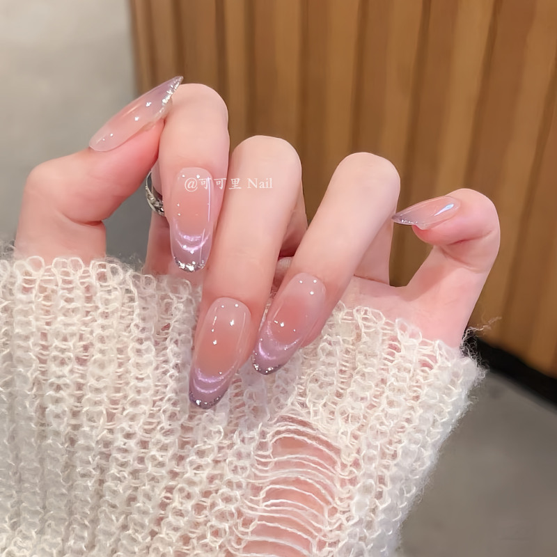 Blush Pure Desire French Style Purple Cat-Eye Handmade Wearable Nails New Gentle Whitening Nail Stickers Finished Product