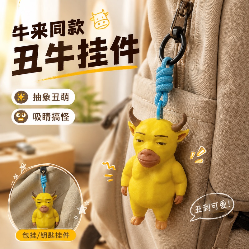 【Real Ugly Cow】3D Printed Abstract Keychain with a Design of a Cow, Inspired by the Movie, as a Gift for Friends