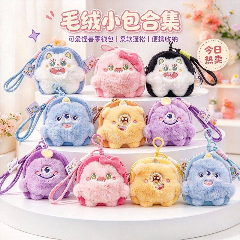 Cartoon Little Monster Coin Purse, Heart-Shaped, Can Be Hung on a Backpack, Universal Small Bag for Bluetooth Earphones, Storage Bag