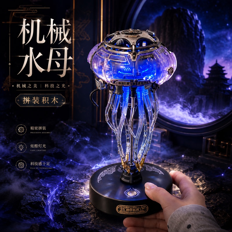 Bionic Jellyfish Mechanical Building Blocks Assembly Kit for Boys, Hands-On Educational Technology Toy, Table Decoration, Movable Creative Gift