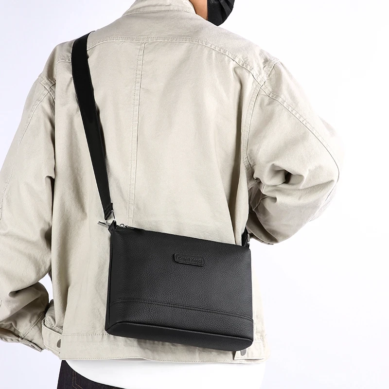 Gubinton Leather Goods Store First-Layer Cowhide Three-Zipper Multi-Compartment Genuine Leather Men's Shoulder Bag Crossbody Men's Backpack