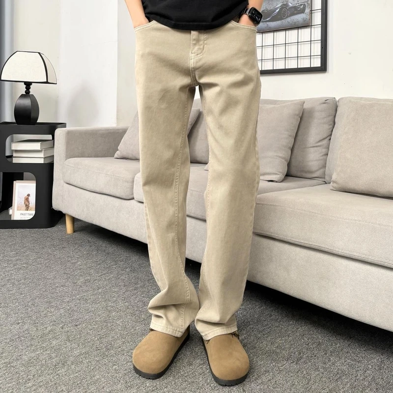 Lmpk Fashion Essentials: Melard Spring Slim-Fit Casual Straight-Leg Pants, Loose Cream-Colored Denim Jeans for Men