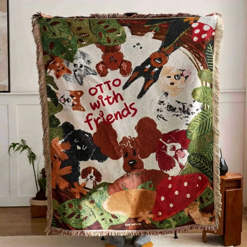 Retro American-Style Sofa Throw Blanket, Oil Painting Style Vintage Art Tapestry, Camping Blanket, Single Sofa Cotton Decorative Blanket