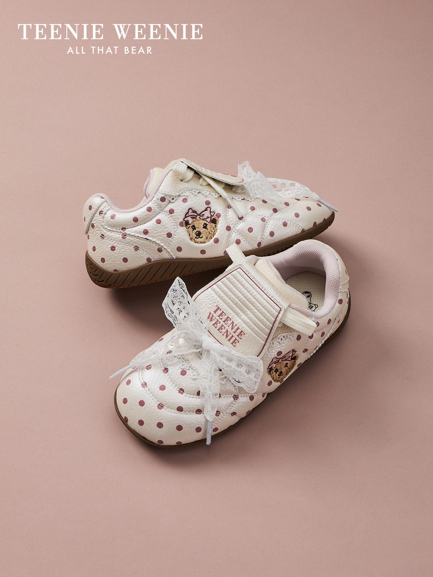 Teenieweenie Bear Parent-Child Shoes Retro Polka Dot German Training Shoes Thin-Soled Ballet Flip-Top Sneakers Board Shoes