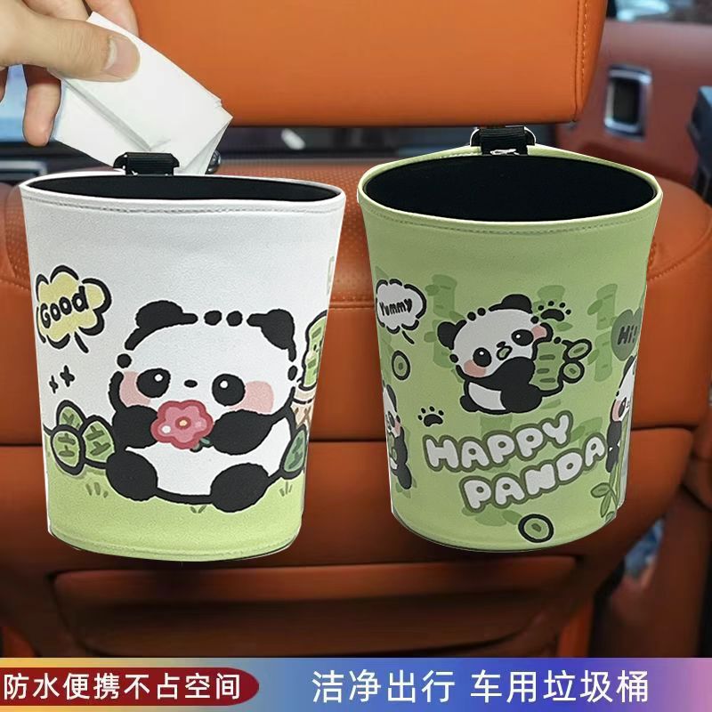 Car Trash Can Cute Cartoon Hellokitty Bear-Hugging Leather Trash Can Small Desktop Trash Can Pen Holder