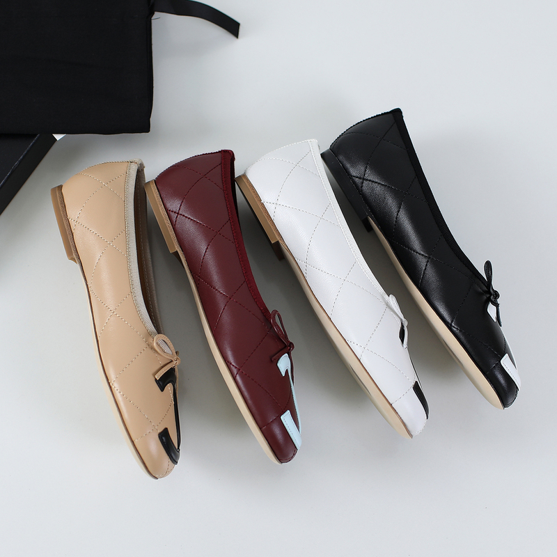 Made in Guangdong! 26m New Model Kangpeng Flat Ballet Shoes with Diamond-Patterned Sheepskin and Bow, Shallow Mouth Women's Single Shoes Made in Guangdong! 26m New Model Kangpeng Flat Ballet Shoes with Diamond-Patterned Sheepskin and Bow, Shallow Mouth Women's Single Shoes