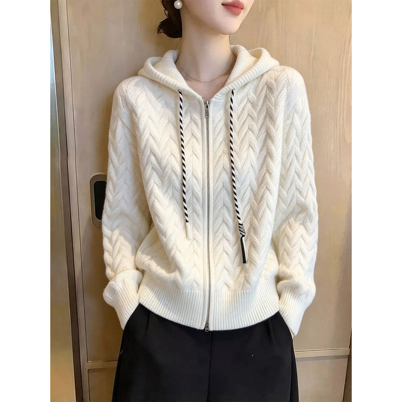 Stylish Hooded Cable-Knit Cardigan for Women, 2026 Autumn New Style, Zip-Up Drawstring Casual Textured Sweater Stylish Hooded Cable-Knit Cardigan for Women, 2026 Autumn New Style, Zip-Up Drawstring Casual Textured Sweater