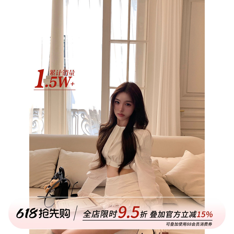 Oyff Fanfan Is Here【Gardenia and Tea】White Short Shirt Top and Short Skirt Set for Women, Summer Two-Piece Set