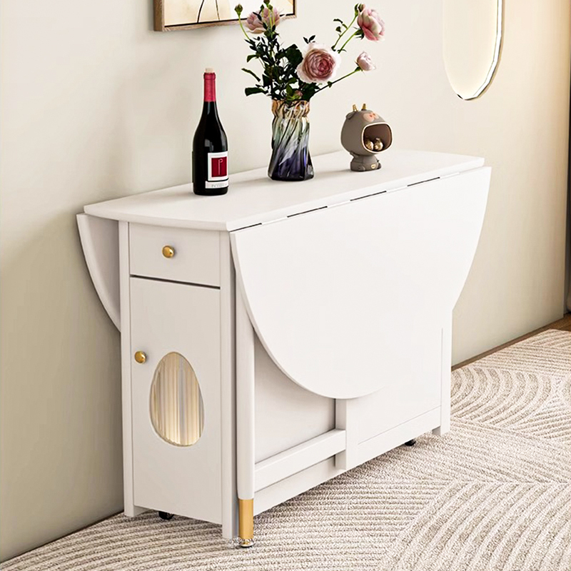 Cream White Solid Wood Folding Dining Table and Chair Set, Small Apartment Space-Saving, Mid-Century Style, Storage, Home Use, Round Dining Table Cream White Solid Wood Folding Dining Table and Chair Set, Small Apartment Space-Saving, Mid-Century Style, Storage, Home Use, Round Dining Table