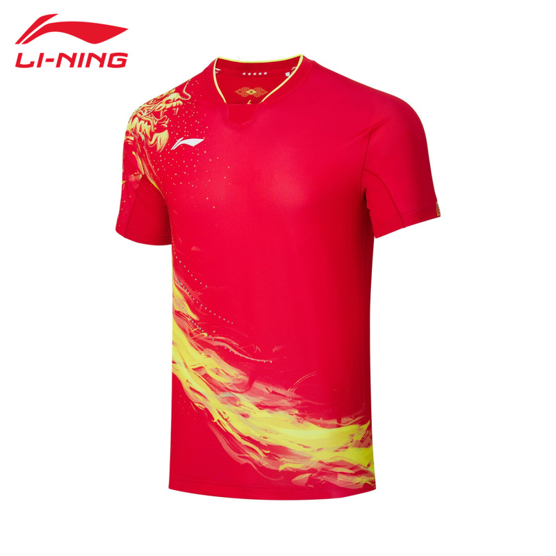 Li Ning Table Tennis Training Short-Sleeved T-Shirt for Men, New Summer Style, Quick-Drying, Sweat-Absorbent, Professional Competition Sportswear Aayr359