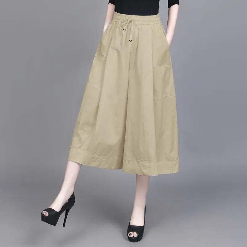 2026 Summer New Pure Cotton Wide-Leg Pants for Women, Elastic Waist, Plus Size, Loose Fit, Slimming, Stylish, Petite, Cropped Casual Skirt Pants 2026 Summer New Pure Cotton Wide-Leg Pants for Women, Elastic Waist, Plus Size, Loose Fit, Slimming, Stylish, Petite, Cropped Casual Skirt Pants