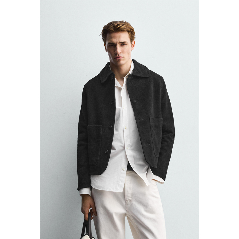 Za 2025 Autumn New Arrival Men's Suede Leather Lapel Jacket Leather Coat 5388303 800