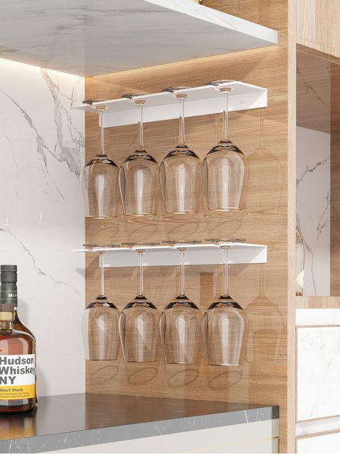 Small Wine Glass Rack, Tall Glass Holder, Space Aluminum Cup Rack, No-Drill Wine Cabinet Champagne Glass Storage Rack, Side-Mounted