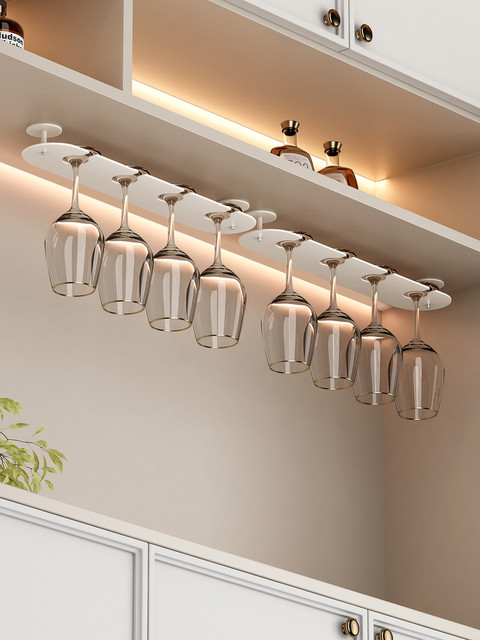 Swey Er Ye Wine Glass Rack, Inverted Champagne Glass and Goblet Hanging Storage, Light Luxury Single-Row Hanging Cup Rack, Cream Style